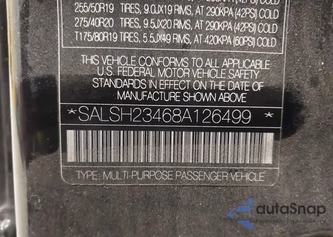 2008 Land Rover Range Rover Sport Supercharged из США, поврежденный, VIN SALSH23468A126499